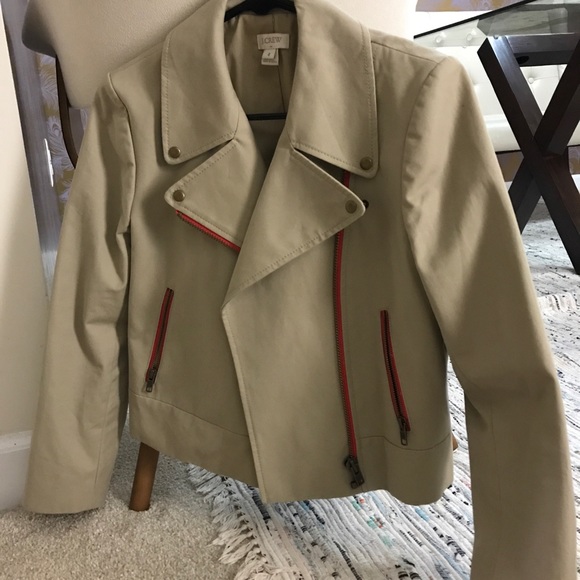 J.Crew khaki Moto Jacket with Coral trim sz4 - Picture 2 of 7
